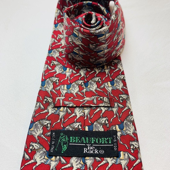 Beaufort Necktie Silk Tie Rack Horses Retro Italy Made Vintage Equestrian Riding - Picture 5 of 7